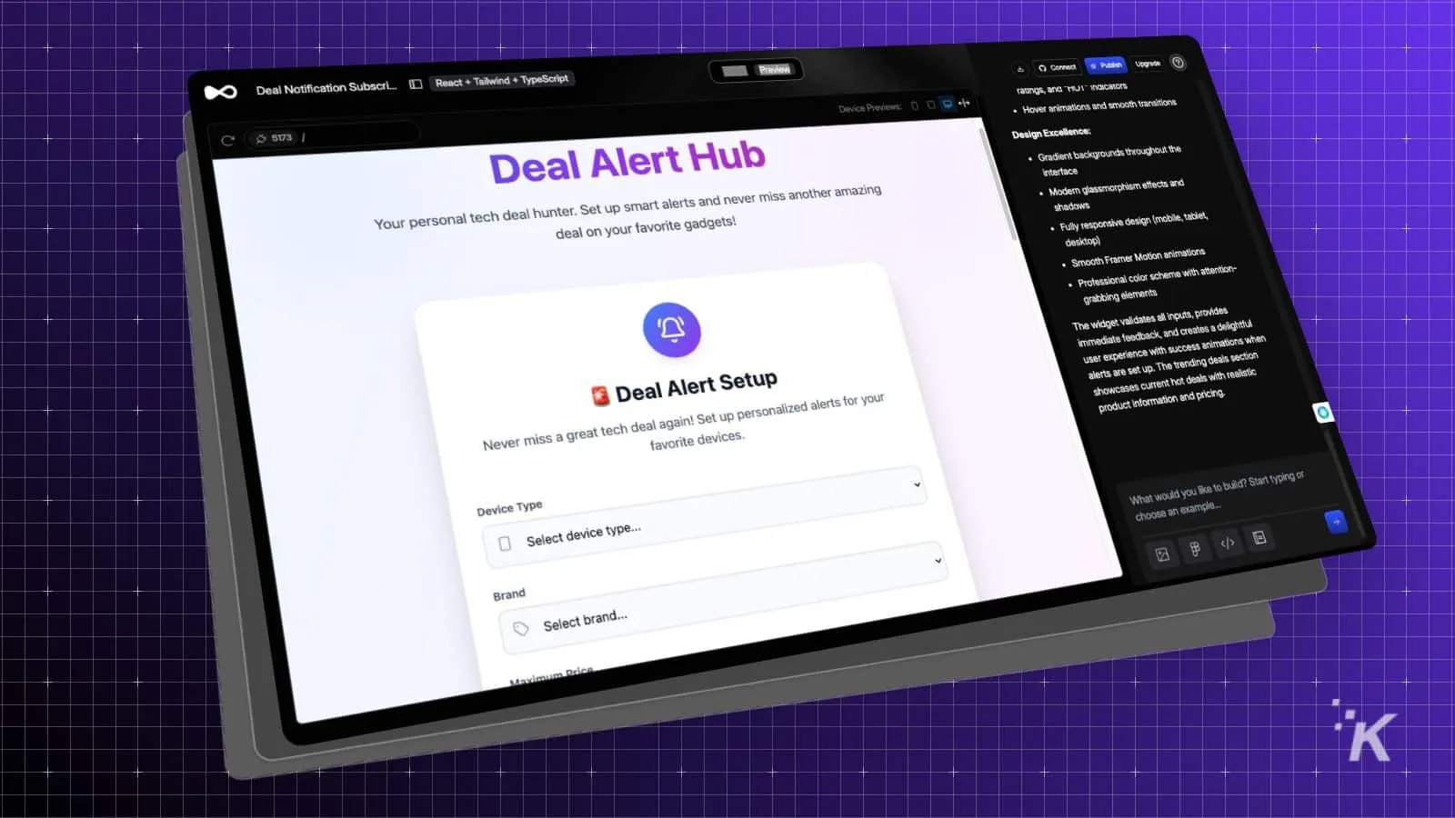 Deal Alert Hub interface showcasing setup options