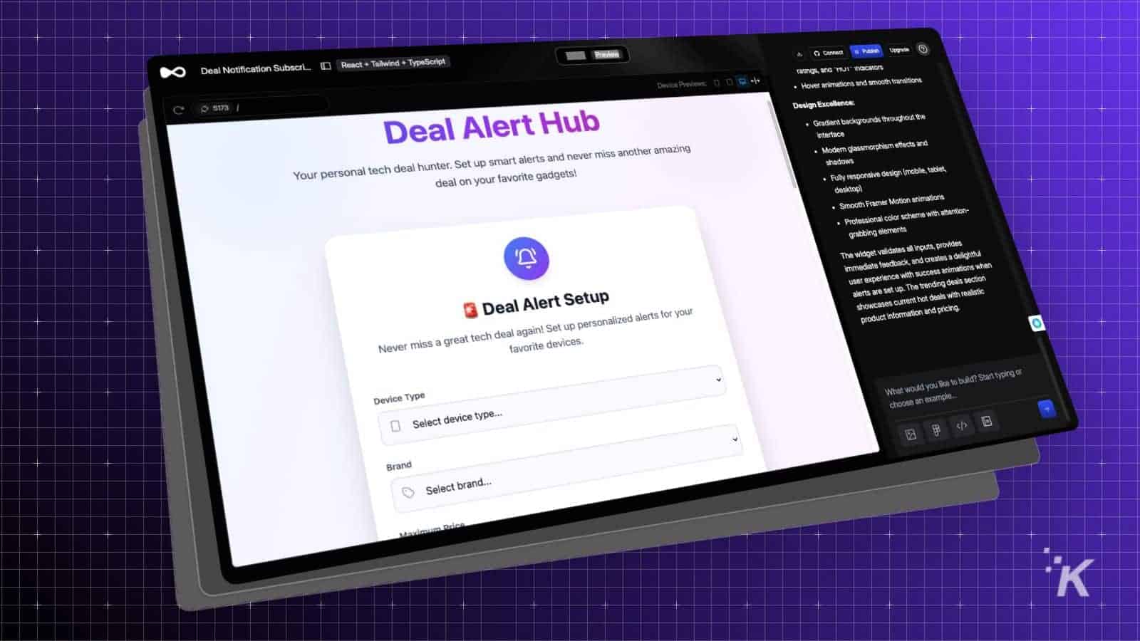 Deal Alert Hub interface showcasing setup options