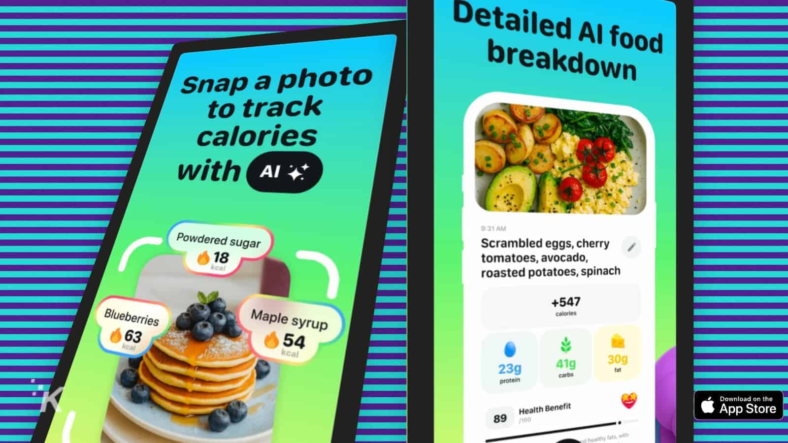 AI app tracks food calories and nutritional breakdown.