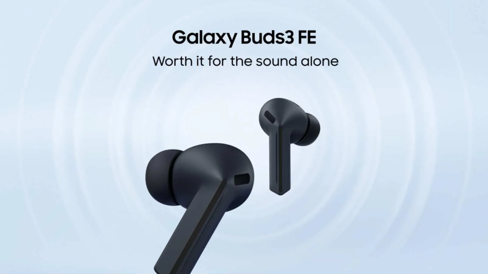 Galaxy Buds3 FE wireless earbuds promotional image.
