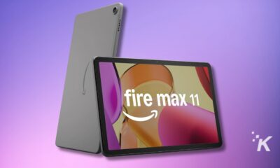 Fire Max 11 tablet on a colorful background