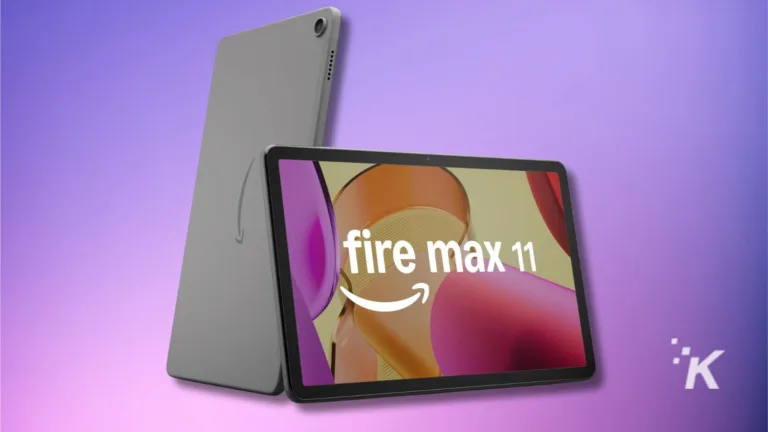 Fire Max 11 tablet on a colorful background