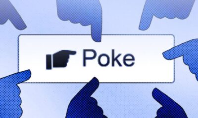 Poke button with pointing fingers illustration.