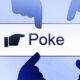 Poke button with pointing fingers illustration.