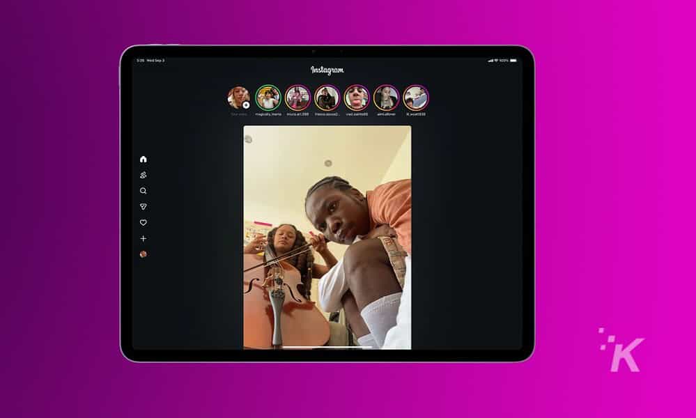 Instagram video call on tablet with friends.