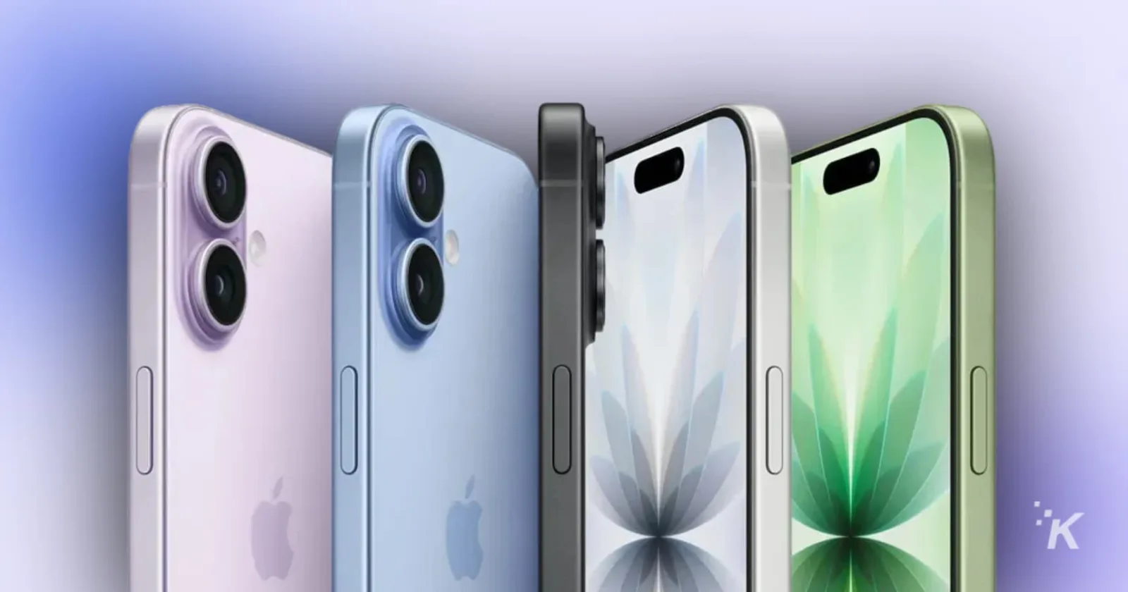 Four colorful smartphones lined up with different designs.