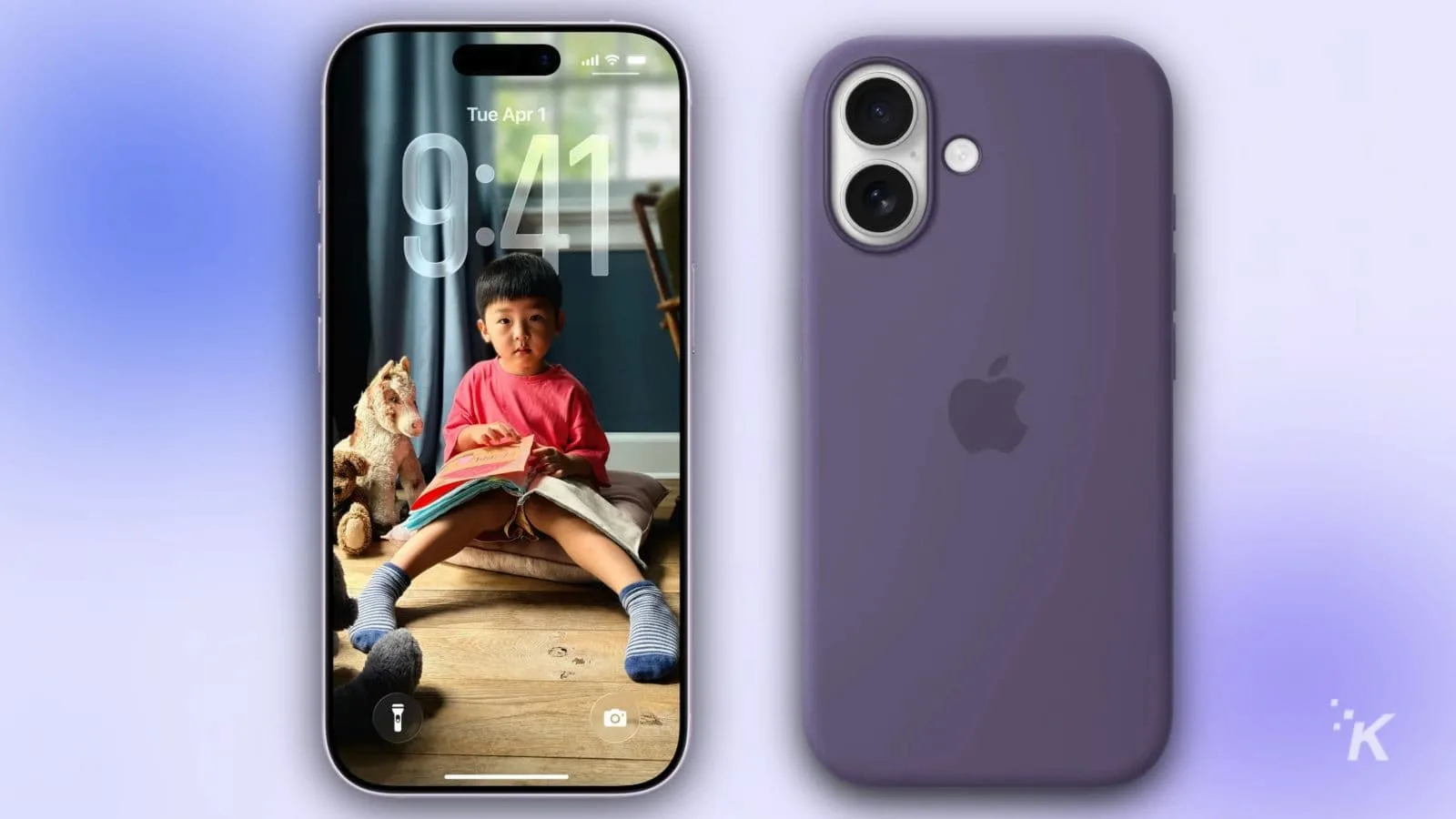 Purple smartphone front and back view