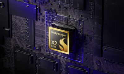 High-tech Snapdragon X2 Elite processor on a circuit board, illustrating advanced mobile chipset technology.
