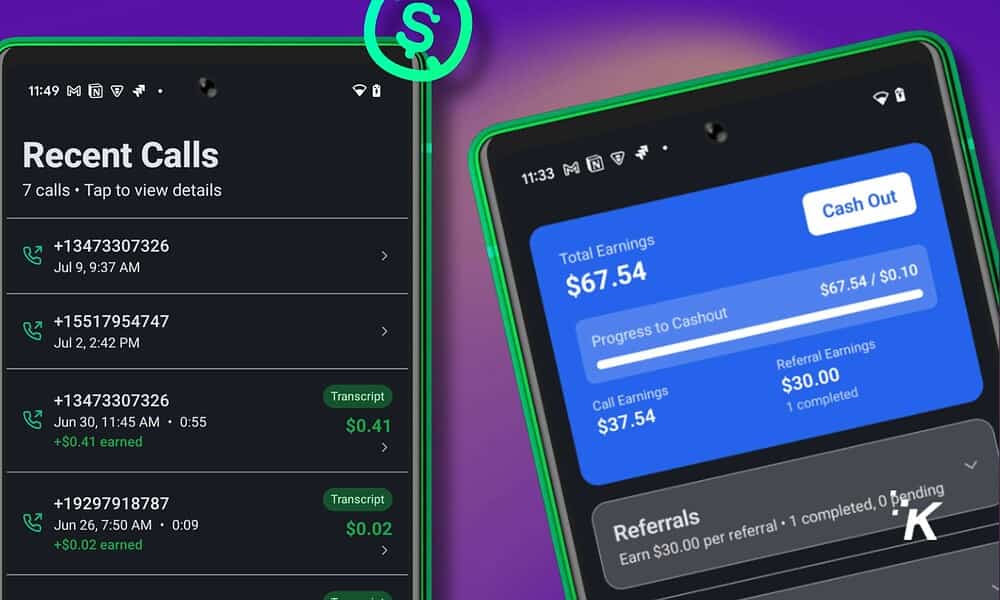 Call history and earnings tracking screens from a mobile app for online income and referral earning payout insights.