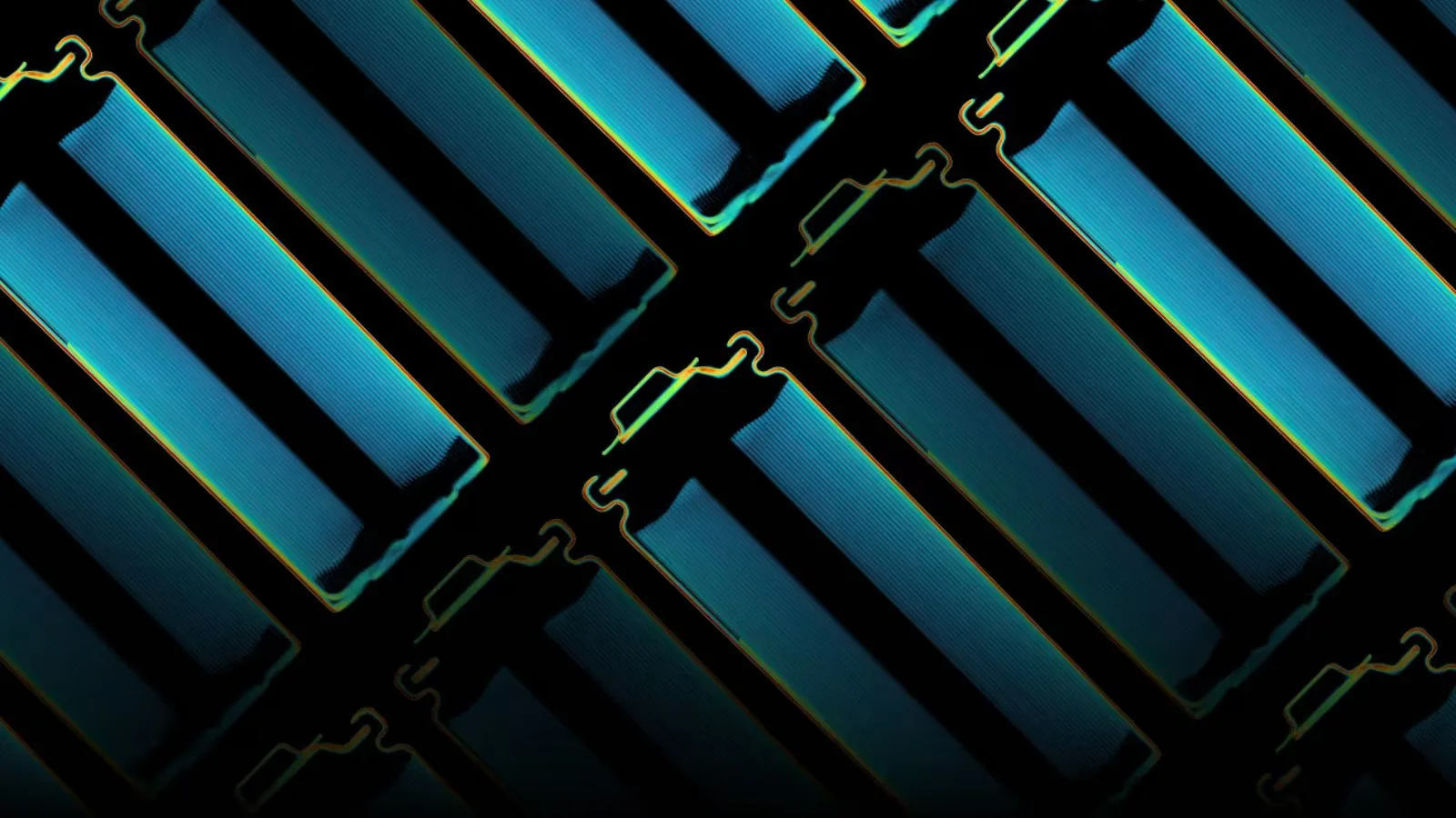 High-tech memory chips with colorful neon outlines, illustrating advanced semiconductor technology and digital innovation for tech enthusiasts and industry professionals.