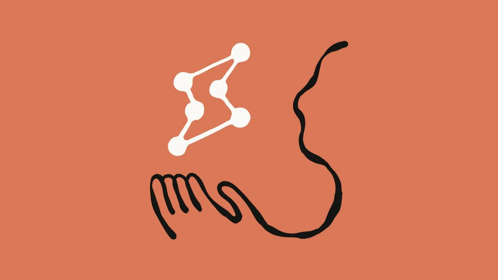 Neuron molecular structure illustration on an orange background, symbolizing neuroscience, brain research, or artificial intelligence.