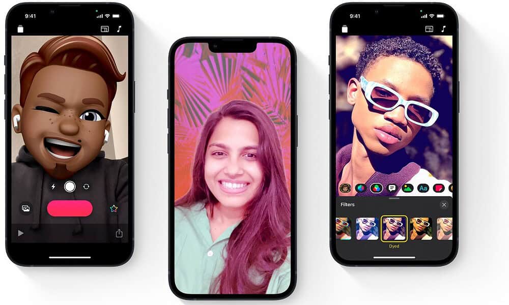 3D animated emoji creation and photo editing on iPhone smartphones showcasing customizable avatars and filters for social media sharing.