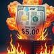 Burning bill with $5 total due on a smartphone wallet, with flyaway flames, a red price tag, and a December 31, 2025 calendar in the background, highlighting financial crisis and urgent payment issues.