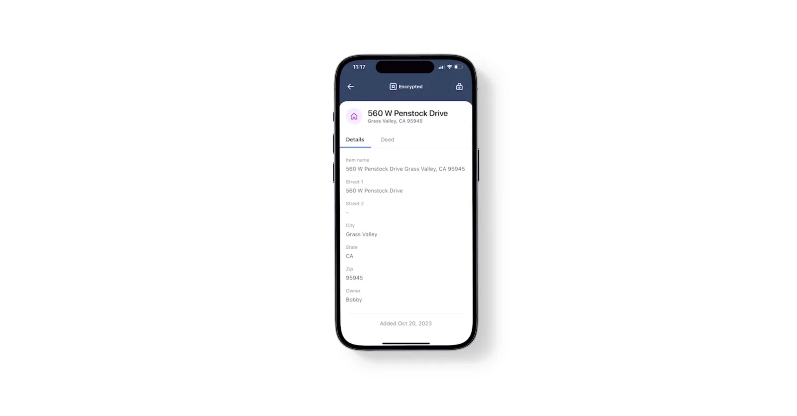 iPhone displaying address details on screen.