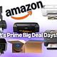 High-quality photo of various Canon printers and an Amazon Prime box promoting printer deals during Prime Big Deal Days.