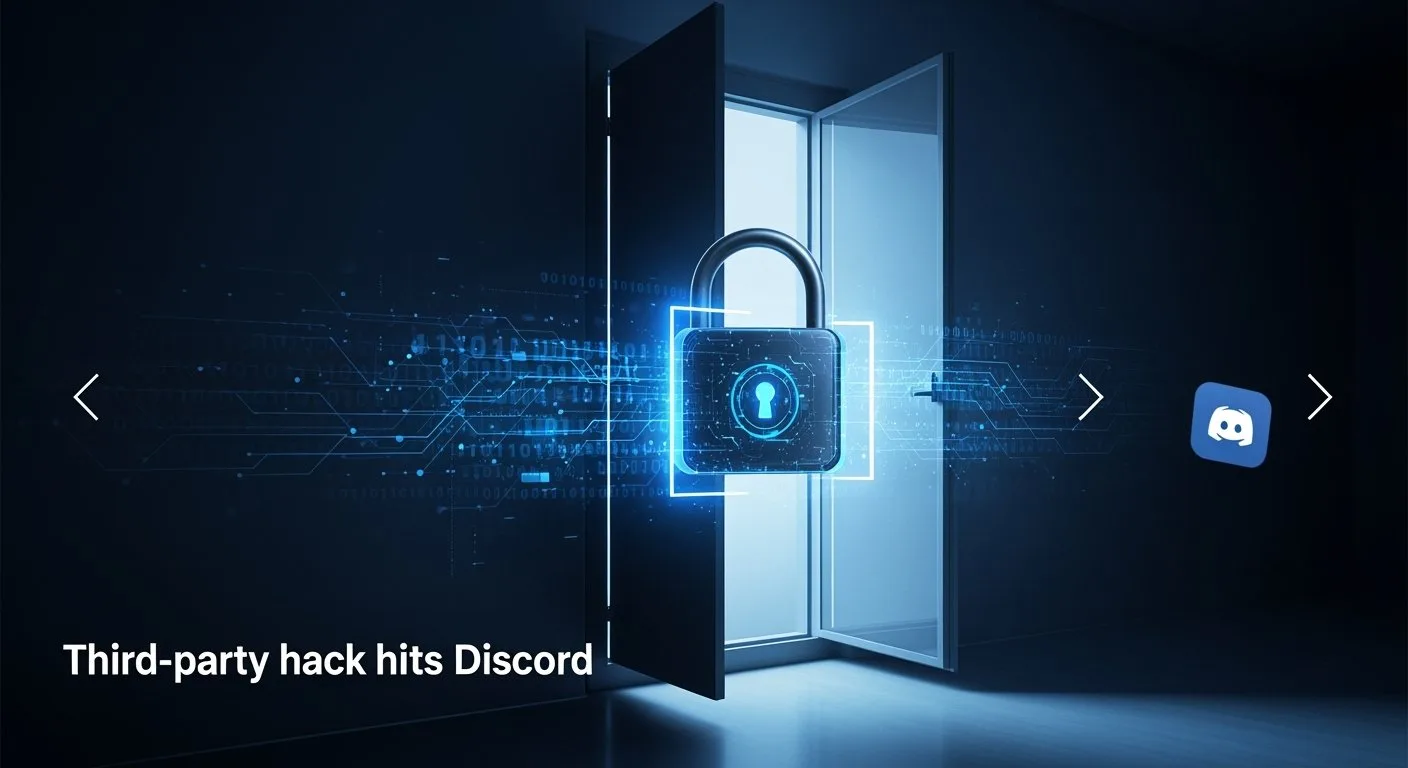 Cybersecurity, digital lock, data protection, hacking threat, cybersecurity concept, online safety, cyber attack awareness, technology security, digital security, cyber world, data security for gaming platforms, digital privacy protection, online platform security, cyber attack prevention, third-party security breach, Discord security threat, cyber threat to online communities, cybersecurity news.