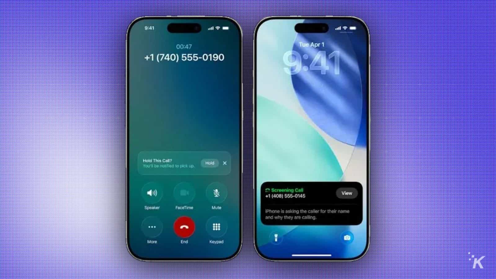Two smartphones displaying call and lock screens.