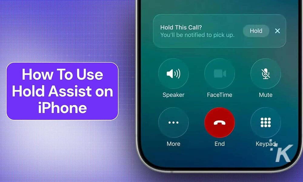 Hold assist feature on iPhone screen during a call, showing options to mute, end, or put the call on hold for hands-free communication.