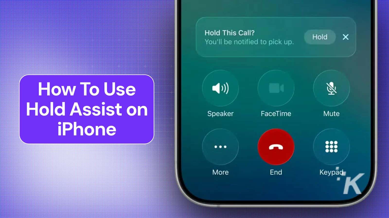 Hold assist feature on iPhone screen during a call, showing options to mute, end, or put the call on hold for hands-free communication.