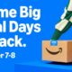 Prime Big Deal Days is back promotion with a person holding an Amazon Prime box against a blue background.