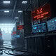 Failing server racks with multiple monitors displaying error messages and system failure alerts, including "CRITICAL SYSTEM OFFLINE" and "FAILURE," in a data center or server room.