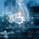 Secure digital integration and cybersecurity icons representing audit services and technology management.