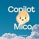 Bright AI-powered Mico character resembling a glowing bean smiling, floating among puffy clouds under a clear blue sky with "Copilot Mico" text overlay, representing an innovative AI assistant.