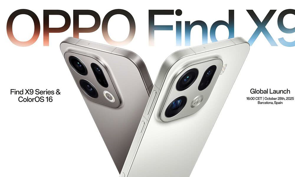 Dual camera smartphones featuring the Oppo Find X9 series with ColorOS 16, showcasing premium design and advanced photography capabilities, announced at the global launch event in Barcelona, Spain.