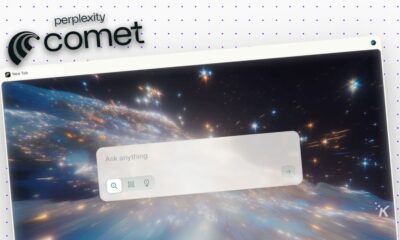 Futuristic digital interface showing a space-themed background with a search bar and AI assistant, representing innovative technology and advanced AI tools from KnowTechie.