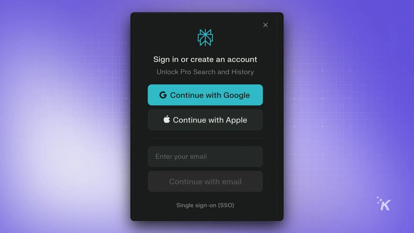Sign in options: Google, Apple, Email.
