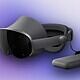 Virtual reality headset with attachment on a purple gradient background.