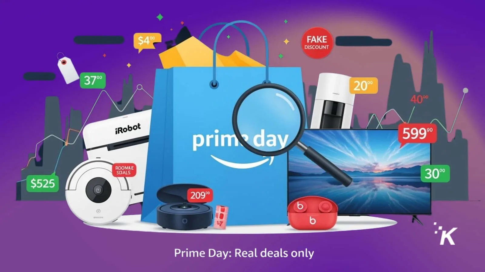 Unmissable Prime Day electronics deals featuring smart home devices, laptops, and accessories on a colorful background with price tags and discount labels.