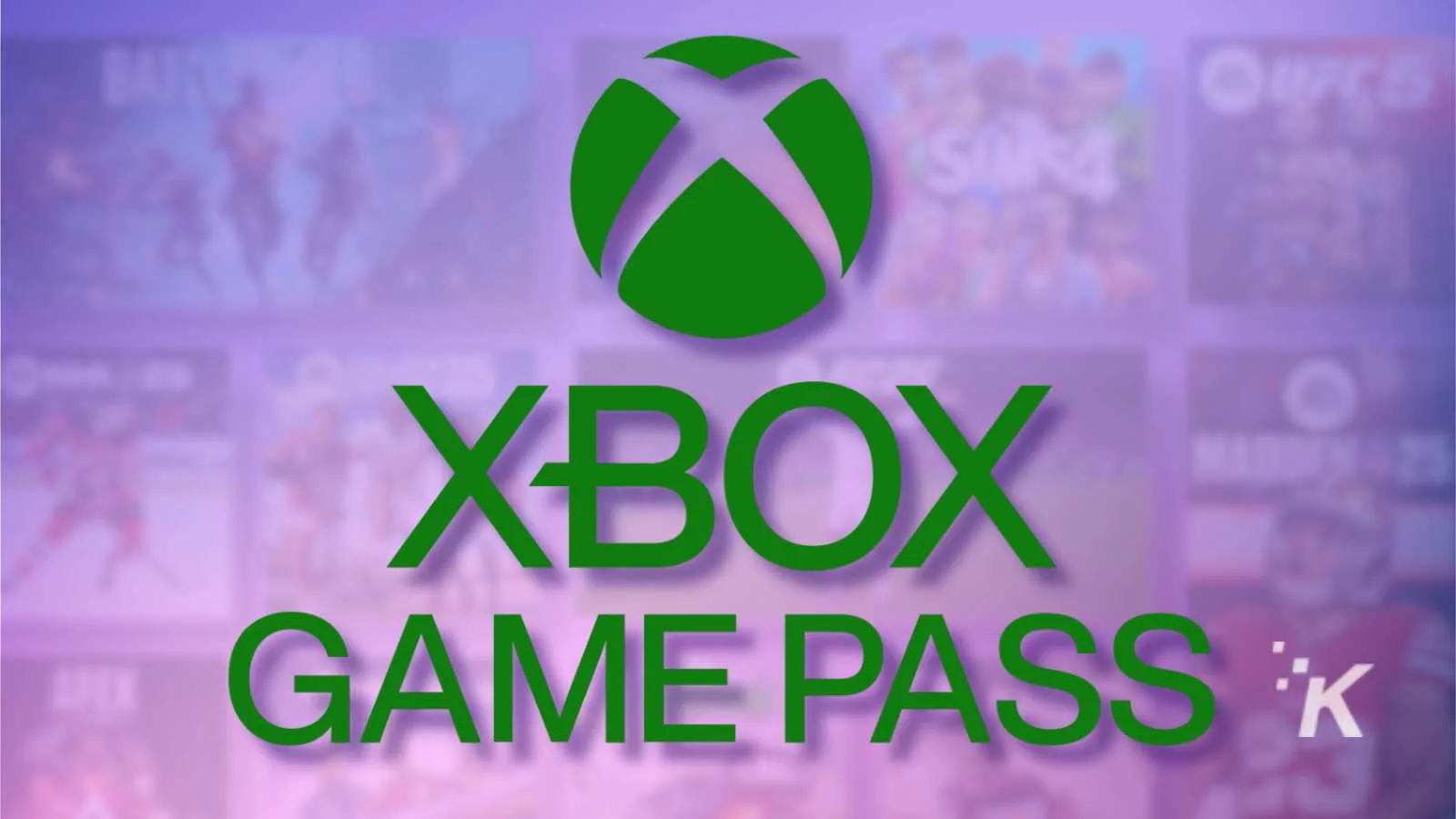 Xbox Game Pass logo with a blurred background of game thumbnails, highlighting the popular gaming subscription service, ideal for gamers and tech enthusiasts.