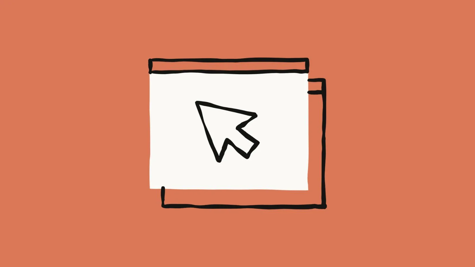 A minimalistic hand-drawn style illustration of a computer cursor inside a web browser window, symbolizing clicking, online interaction, or digital navigation.