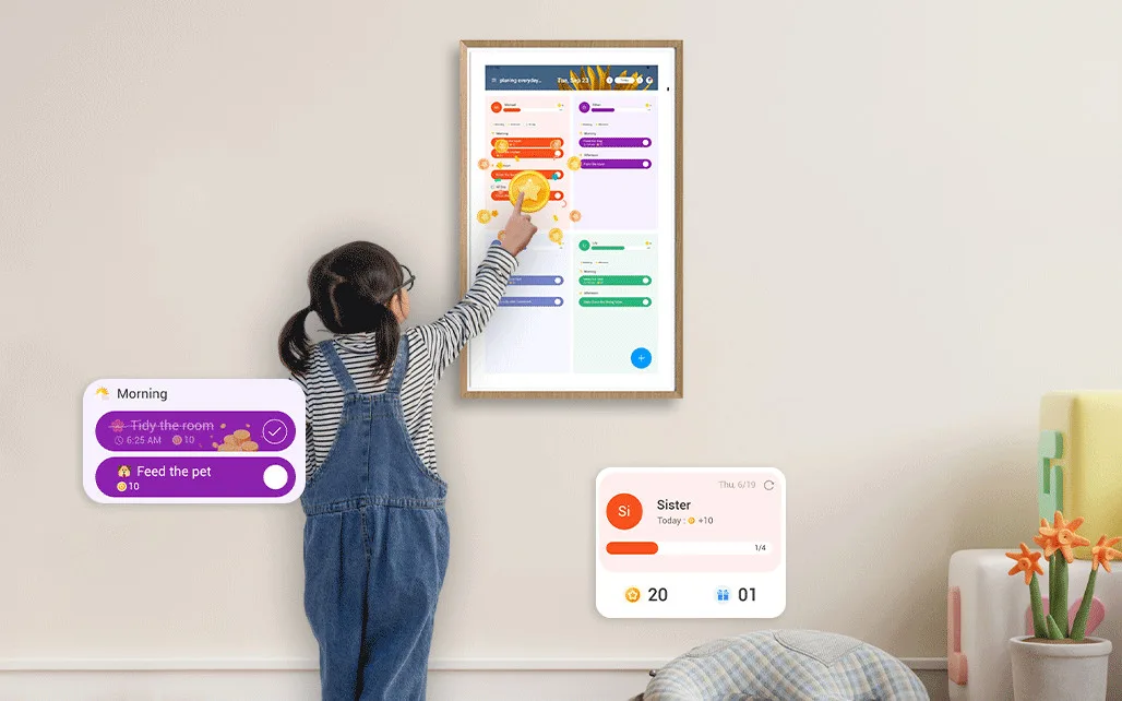 Child using digital task board for chores