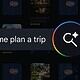Magnifying glass icon with "Help me plan a trip" text overlay for travel planning app feature.
