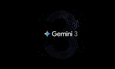 Gemini 3 logo with digital dot pattern, space-themed tech background, and the text "Gemini 3" highlighting space exploration and advanced technology.