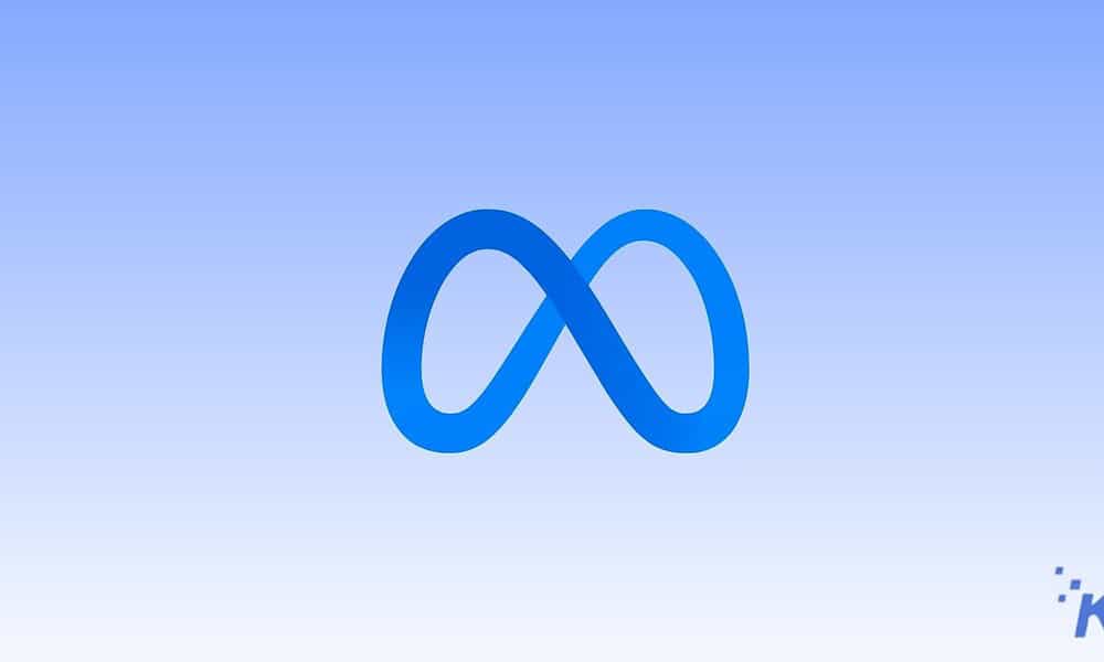 Meta logo on a blue gradient background representing social media and technology branding.