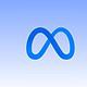 Meta logo on a blue gradient background representing social media and technology branding.