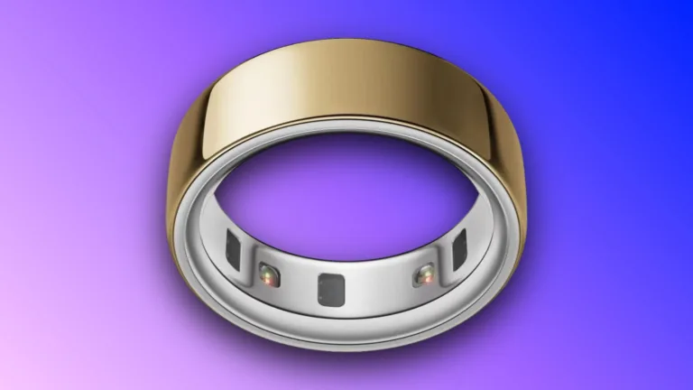 High-tech smart ring featuring customizable LED indicators, sleek gold and silver design, and wearable technology for health, fitness, and notifications.