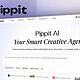 AI-powered marketing content creation platform interface on Pippit website, showcasing tools for generating marketing media with no design skills needed.