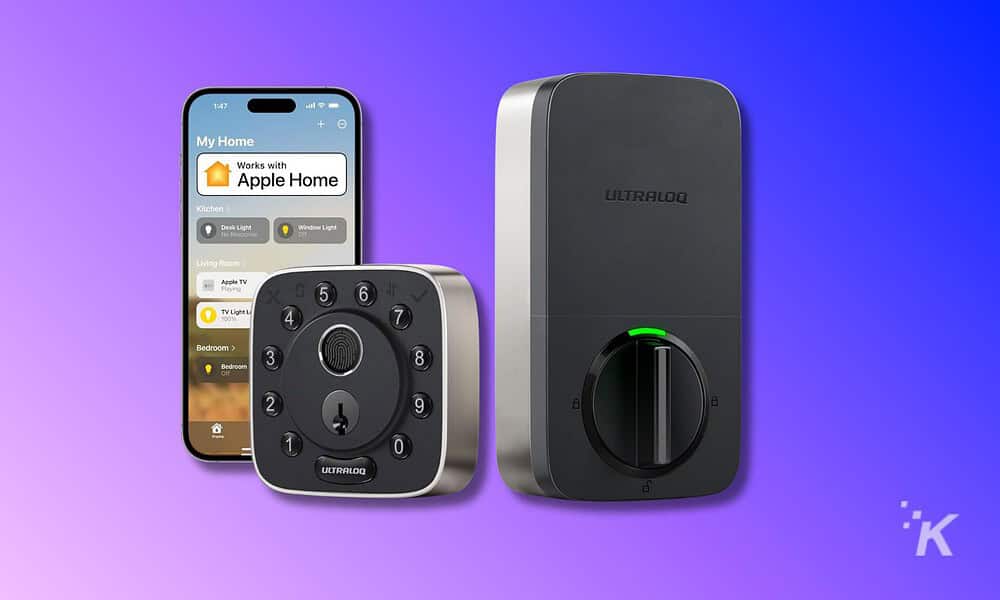 Wireless smart home security system with app control and electronic keypad, featuring door lock, touchscreen interface, and compatibility with Apple Home for enhanced smart living.