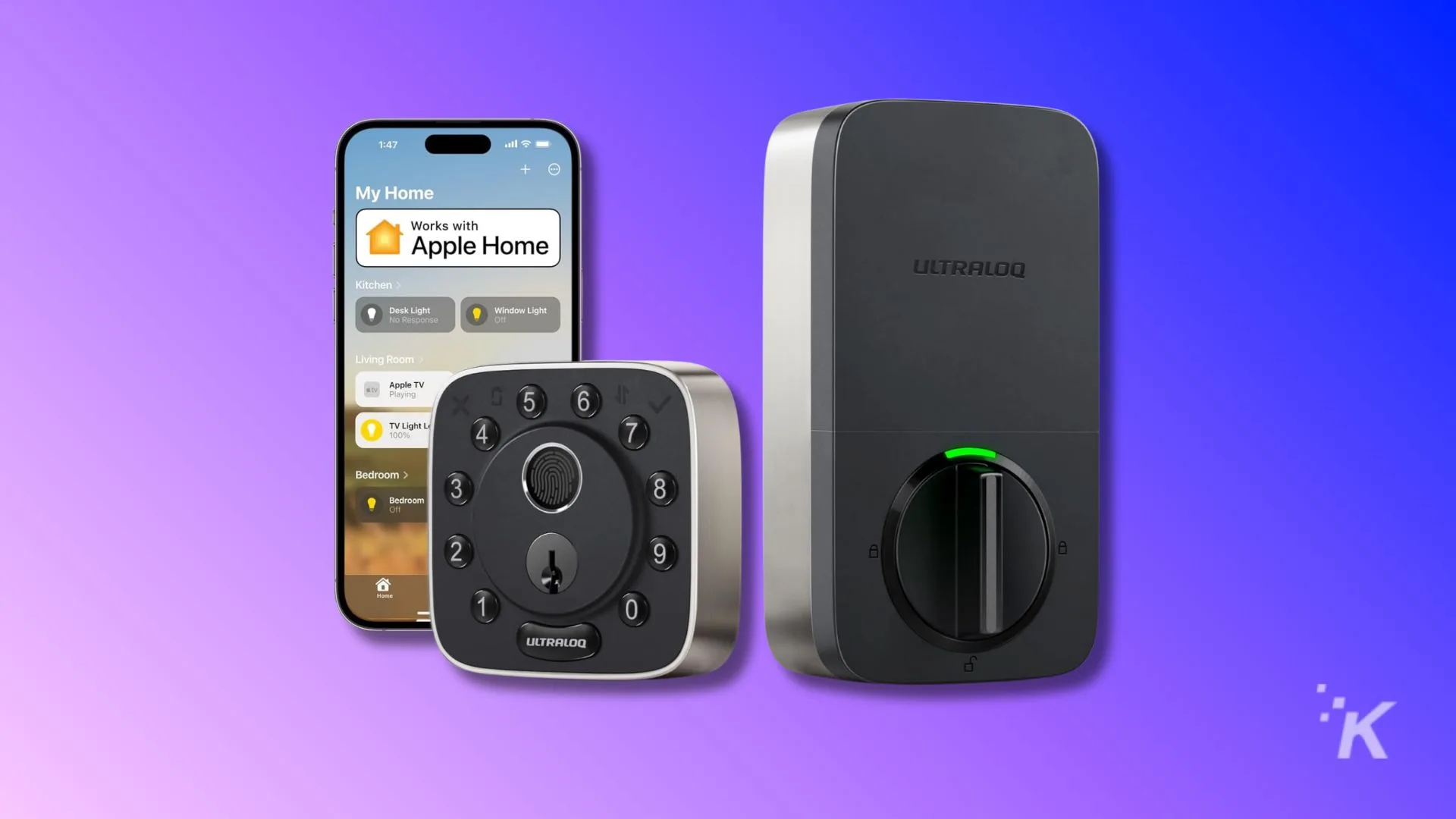 Wireless smart home security system with app control and electronic keypad, featuring door lock, touchscreen interface, and compatibility with Apple Home for enhanced smart living.