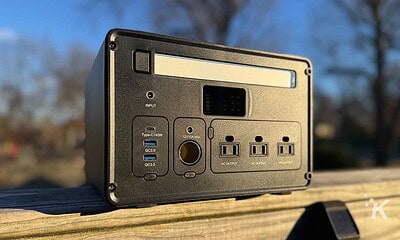 Mobile power station with USB-C, USB-A, AC outlets, and digital display, designed for portable charging and outdoor power needs.
