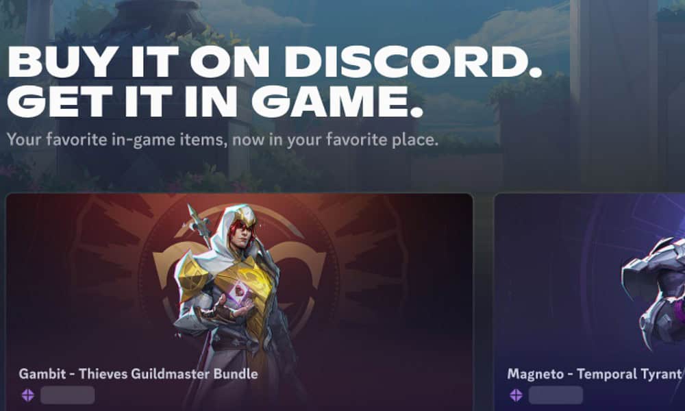 Image showing popular in-game items for Discord, including bundles like Gambit - Thieves Guildmaster and Magneto - Temporal Tyrant, showcasing digital gaming and in-game purchases.