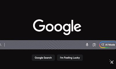 A dark mode Google search homepage featuring a prominent white Google logo, search bar, microphone icon, and "I'm Feeling Lucky" button, optimized for user-friendly browsing and SEO.