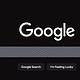 A dark mode Google search homepage featuring a prominent white Google logo, search bar, microphone icon, and "I'm Feeling Lucky" button, optimized for user-friendly browsing and SEO.