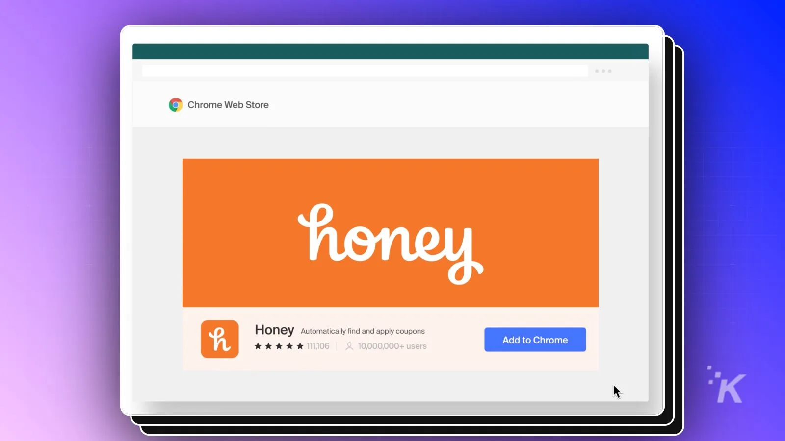 Honey extension on Chrome Web Store page.