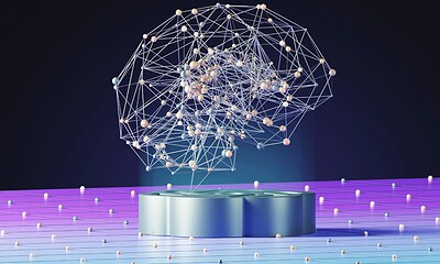 A digital illustration of a neural network concept with interconnected nodes and lines, representing artificial intelligence and machine learning technology.