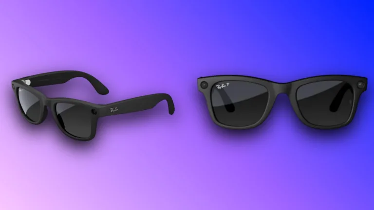 Black Ray-Ban sunglasses with dark lenses showcased on colorful gradient backdrop.